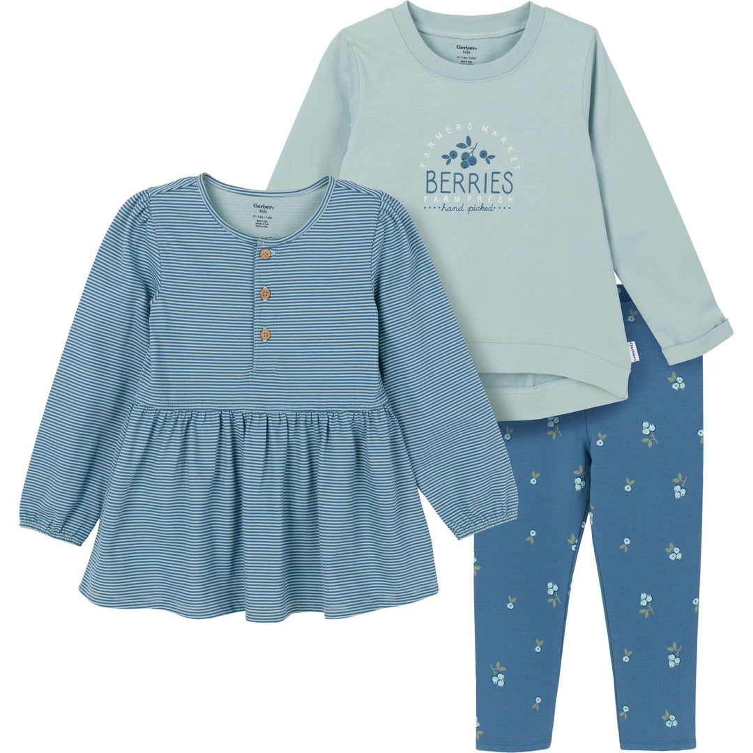 3-Piece Toddler Girls Blue Tunics and Leggings