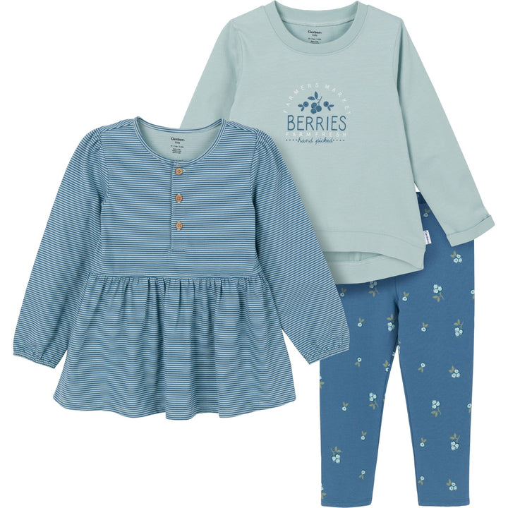 3-Piece Toddler Girls Blue Tunics and Leggings