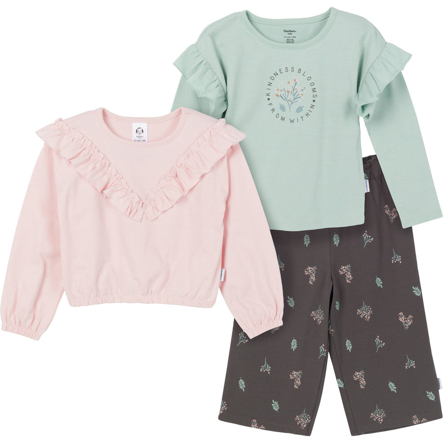 3-Piece Toddler Girls Pink/Brown Tops and Pants