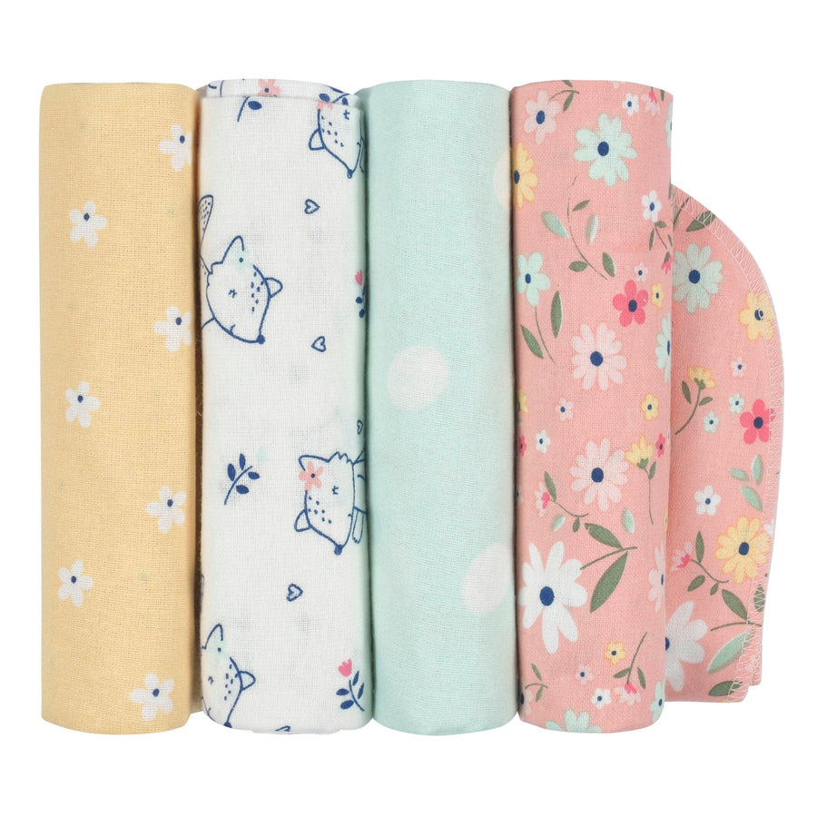 4- Baby Girls Fox Flannel Blankets