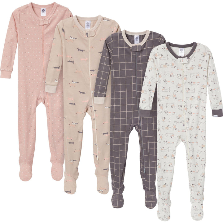 4-Pack Baby & Toddler Neutral Dog Snug Fit Footed Pajamas