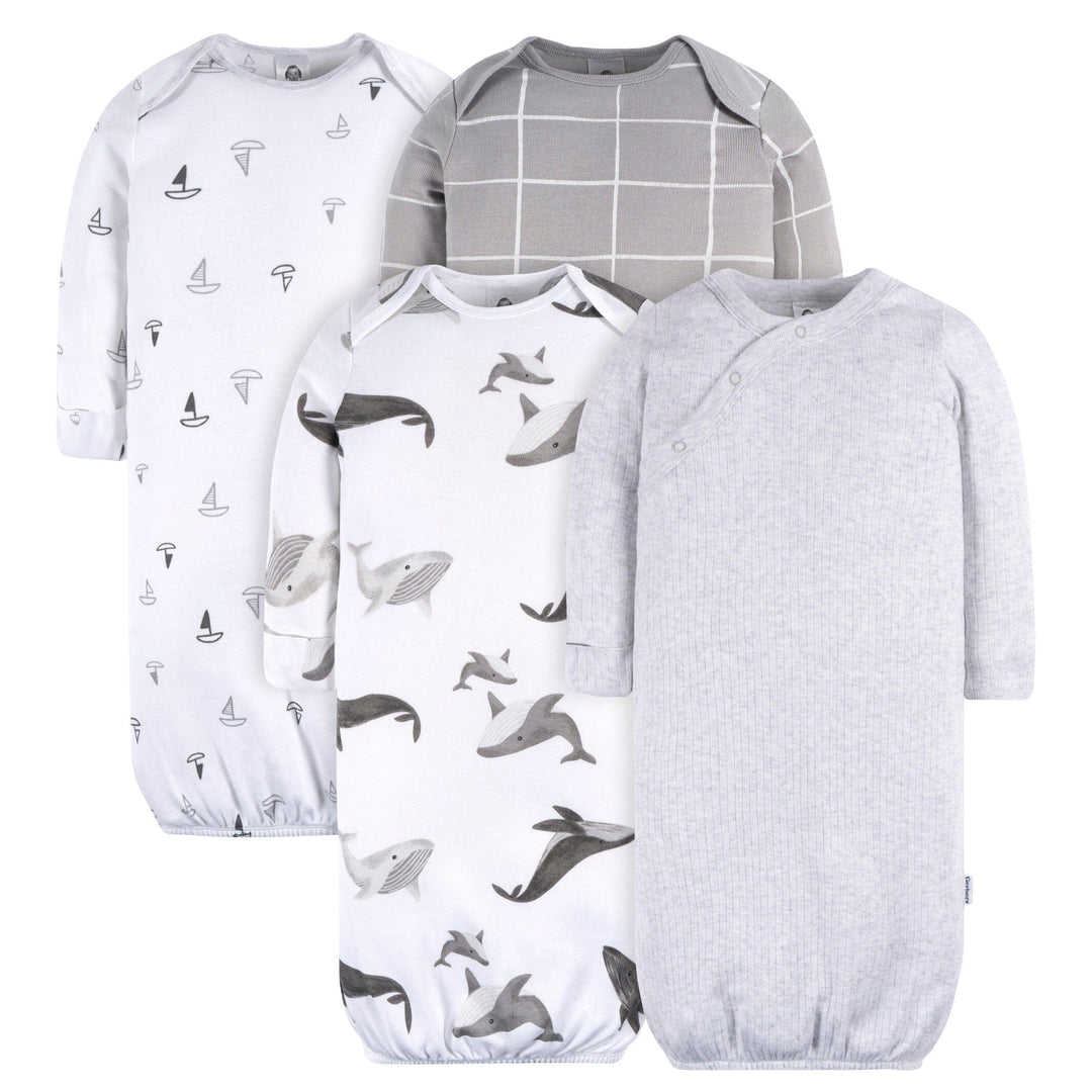 4-Pack Baby Boys Grey Coastal Gowns