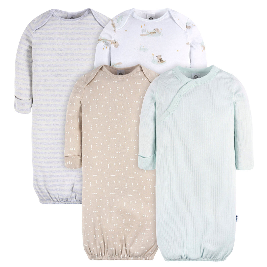 4-Pack Baby Neutral Eucalyptus Otters Gowns