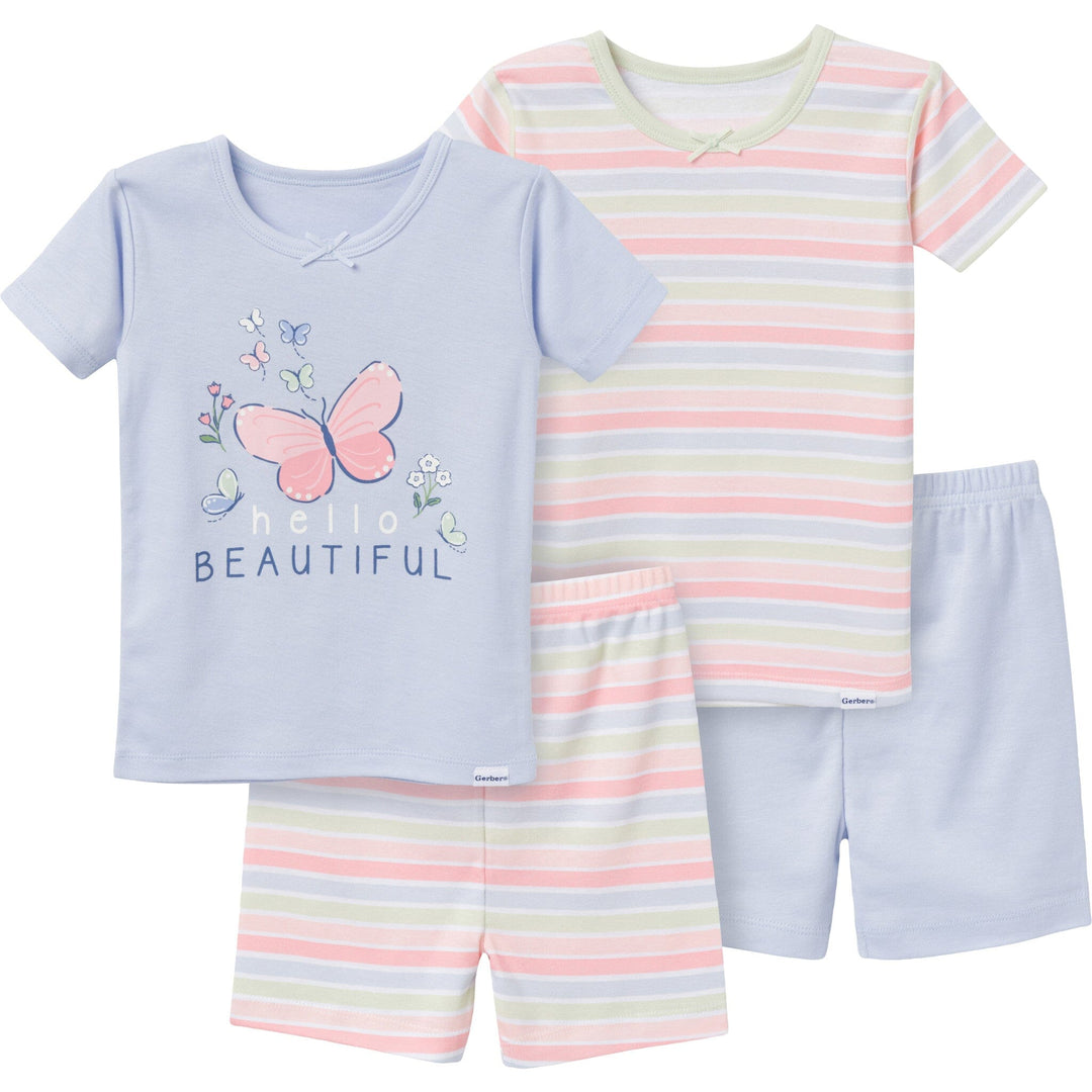 4-Piece Baby & Toddler Girls Stripe Top and Shorts Sets