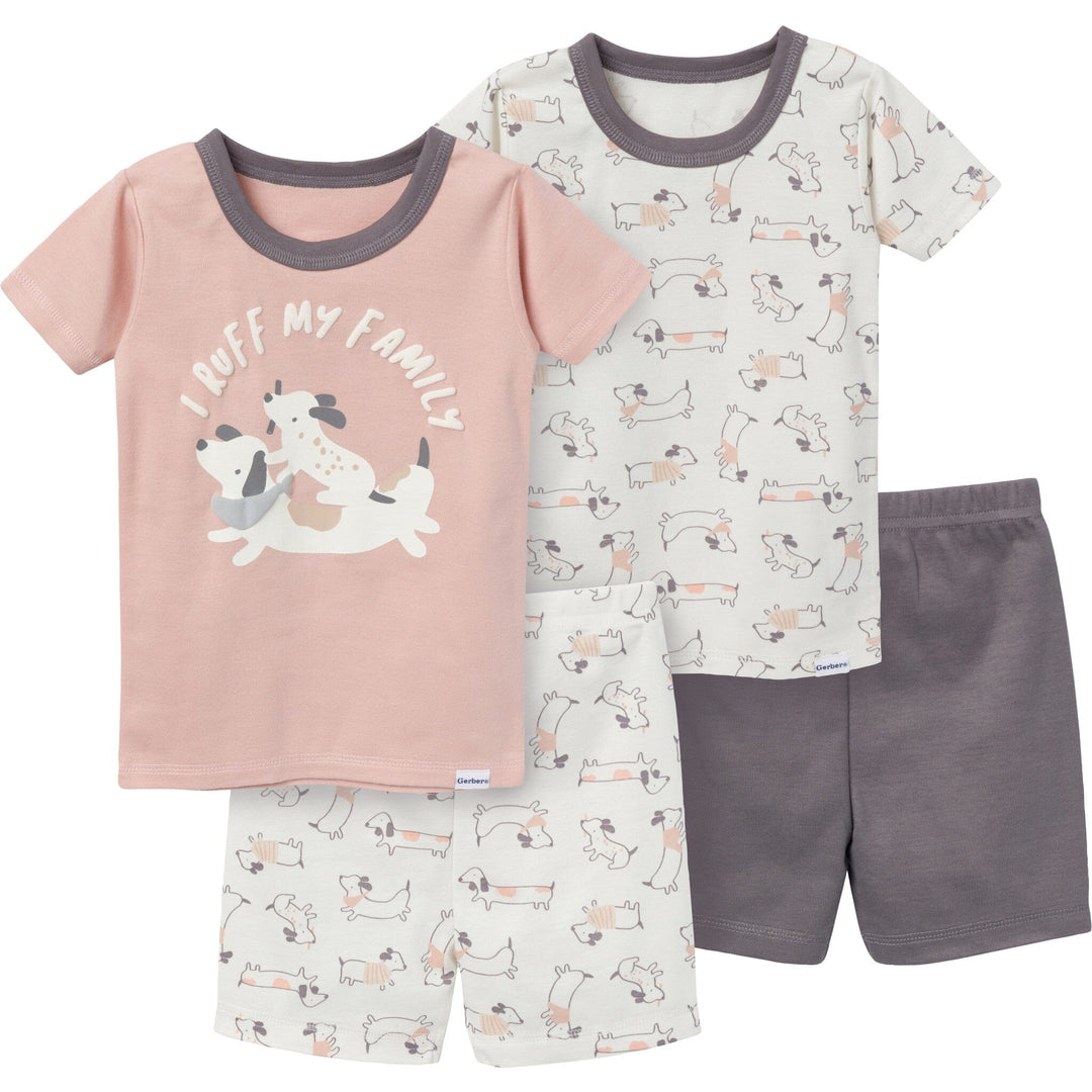 4-Piece Baby & Toddler Neutral Dog Top and Shorts Sets