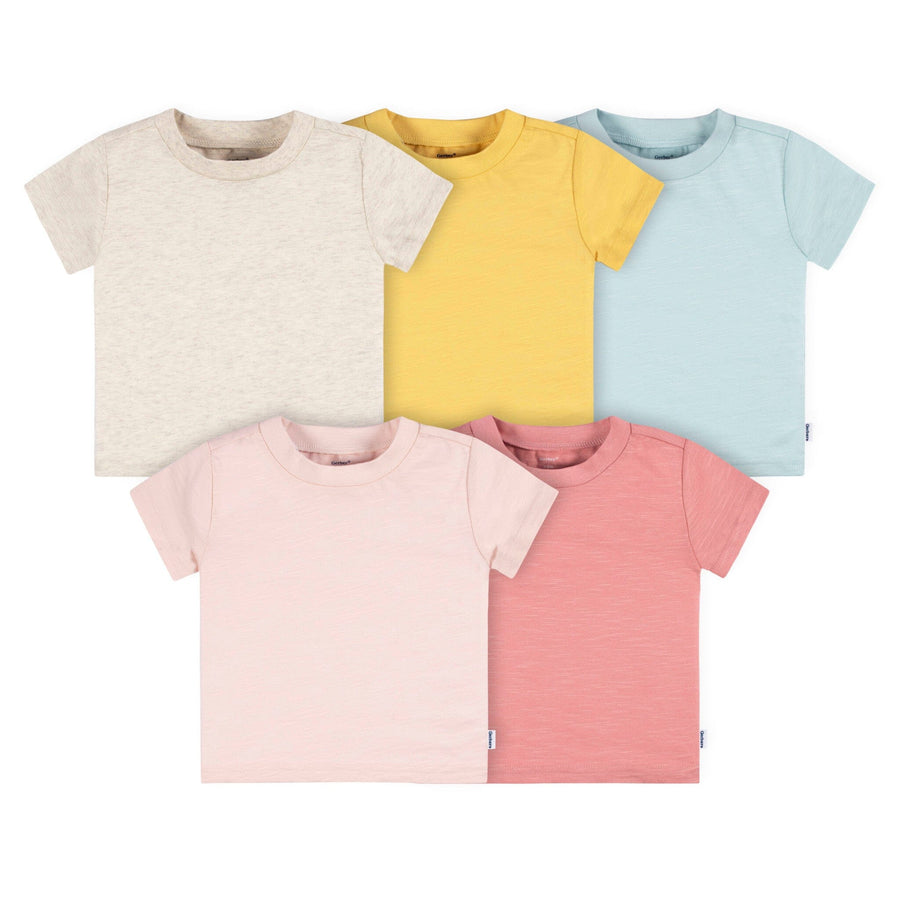 5-Pack Baby Girls Pink & Green Short Sleeve Tees