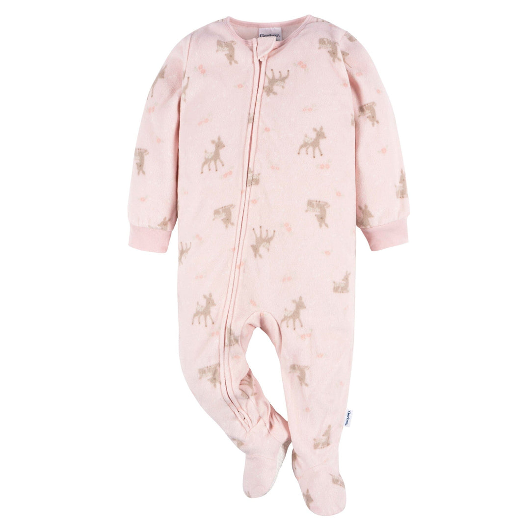 Baby & Toddler Girls Pink Deer Footed Fleece Pajamas