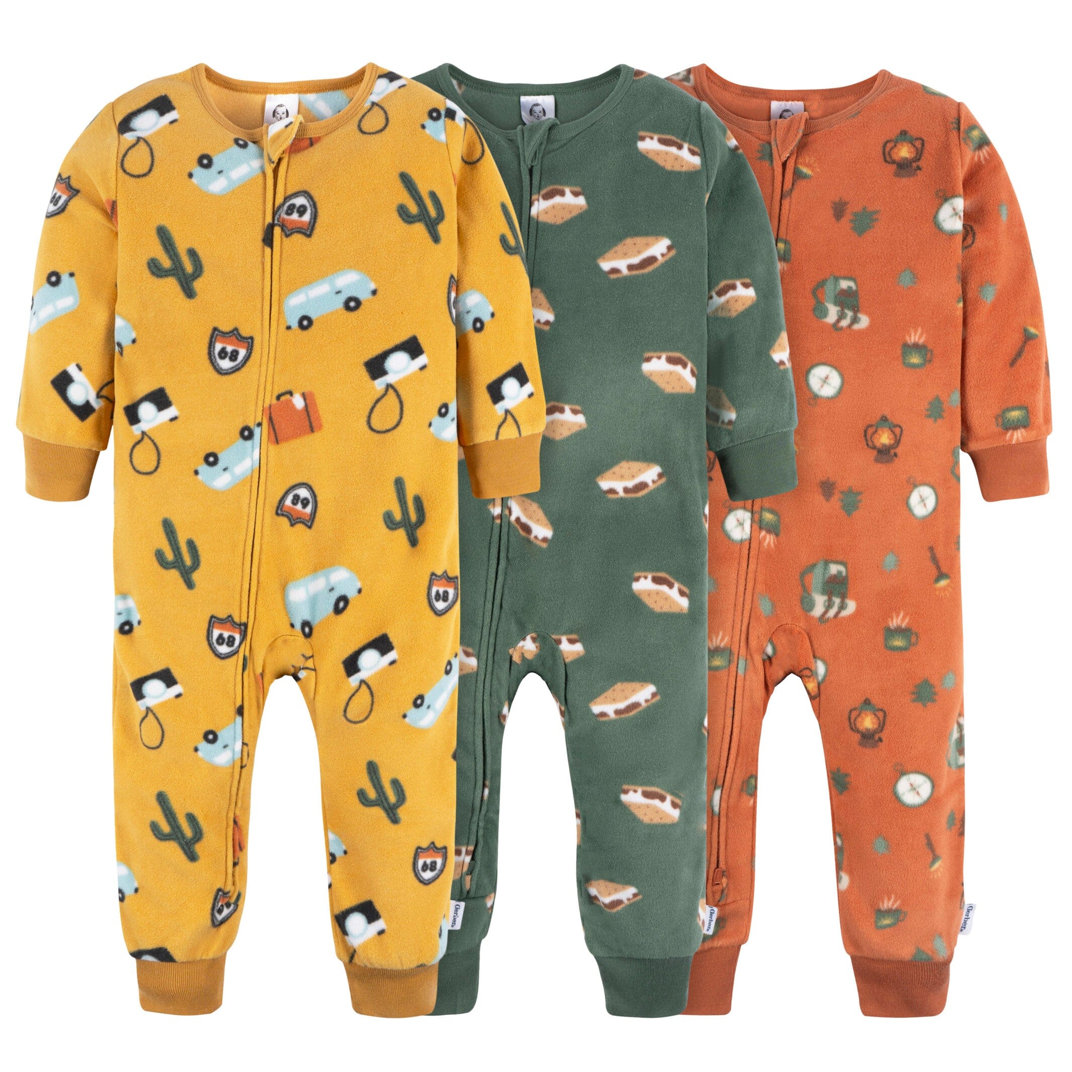 3 Pack Infant Toddler Boys Camping Footless Fleece Pajamas Gerber Childrenswear