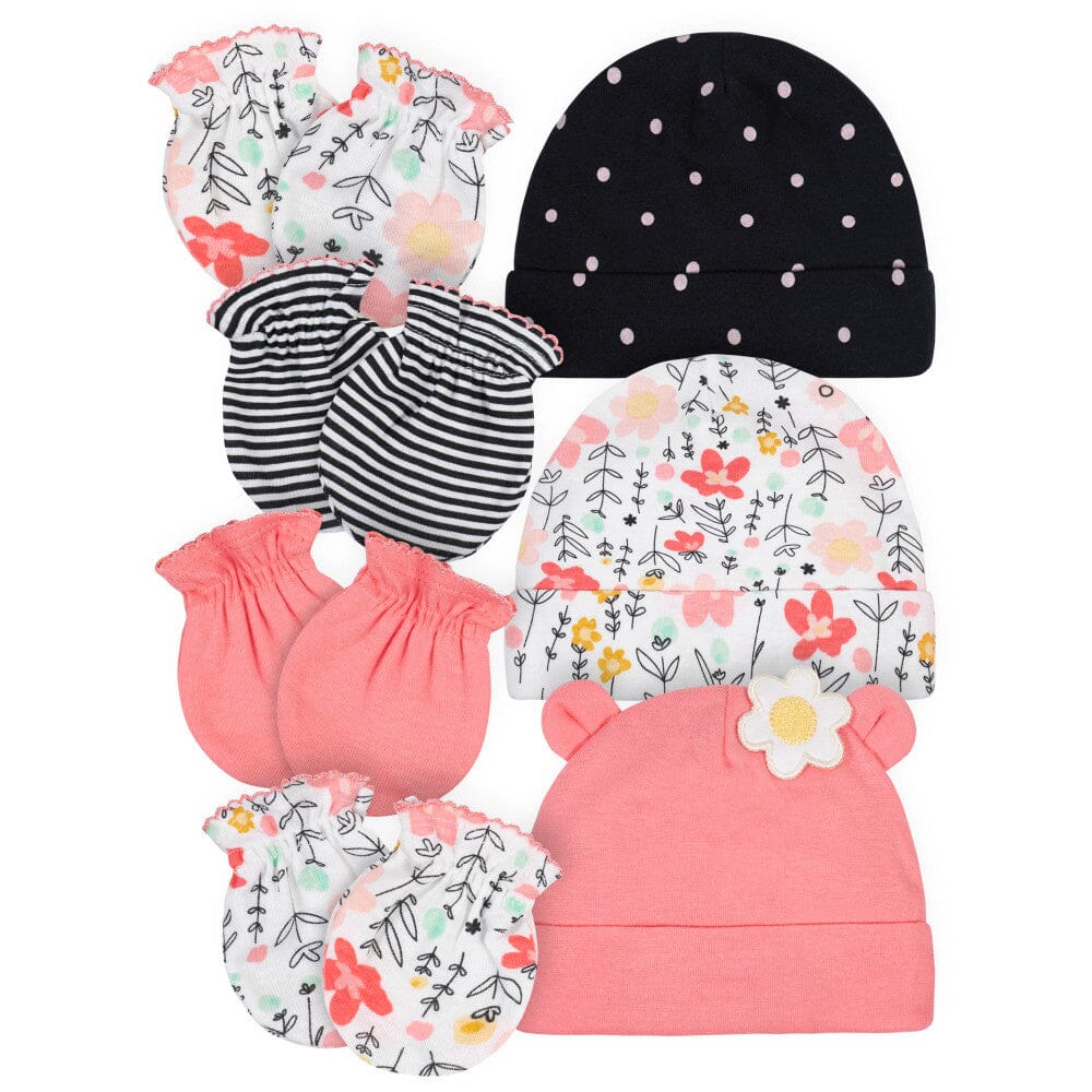 7-Piece Baby Girl Garden Floral Caps & Mittens