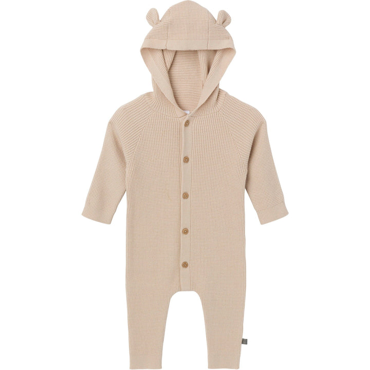 Baby Neutral Beige Hooded Sweater Romper