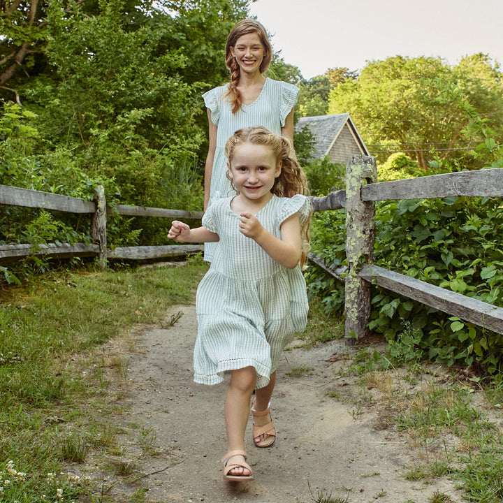 Infant & Baby Girls Teal Stripe Gauze Dress