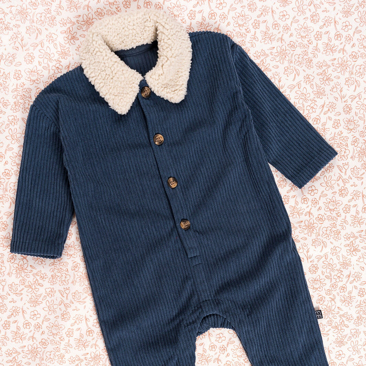 Baby Boys Navy Corduroy Oversized Romper