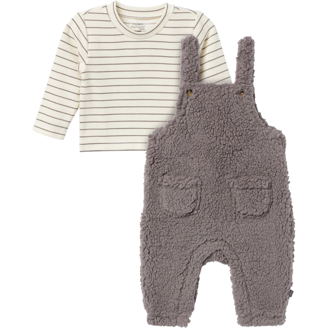 2-Piece Baby Boys Medium Gray Microplush Overall