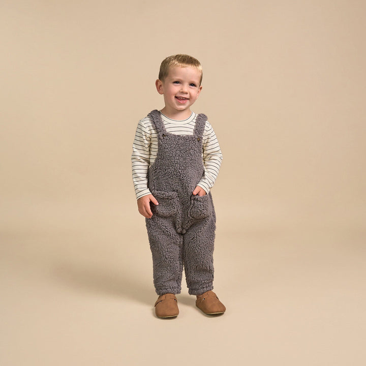 2-Piece Baby Boys Medium Gray Microplush Overall