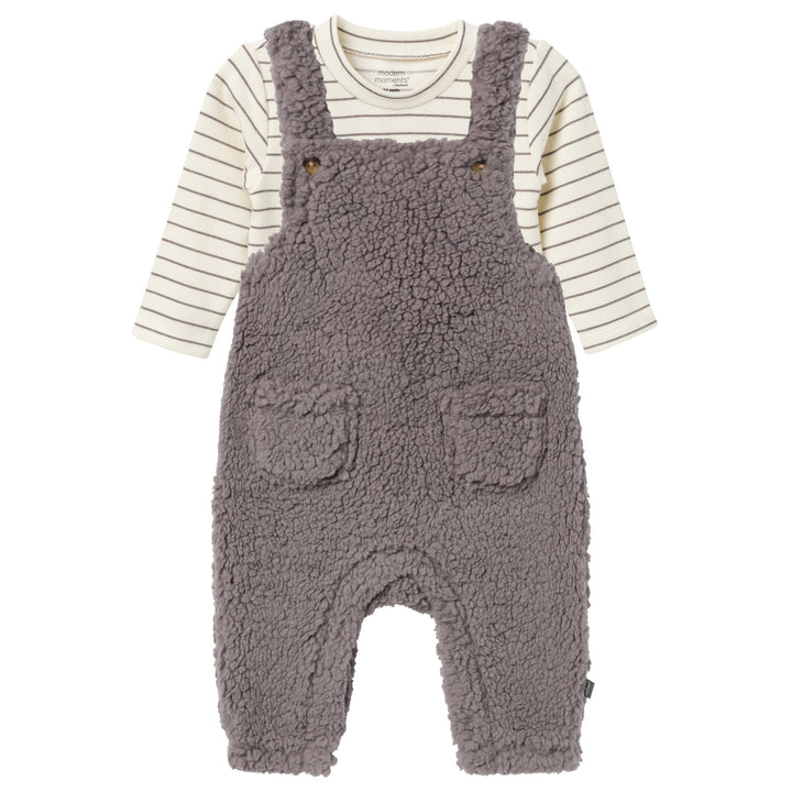 2-Piece Baby Boys Medium Gray Microplush Overall