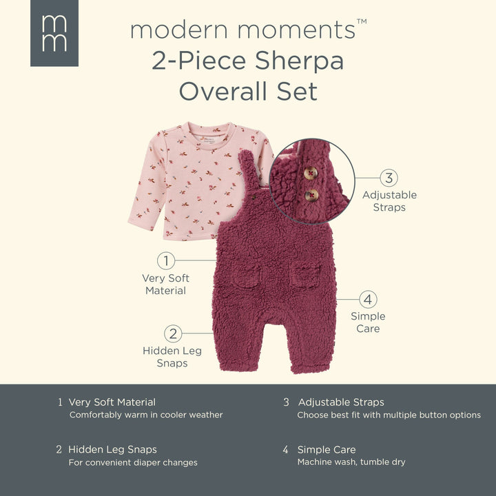 2-Piece Baby Girls Dark Rose Microplush Overall