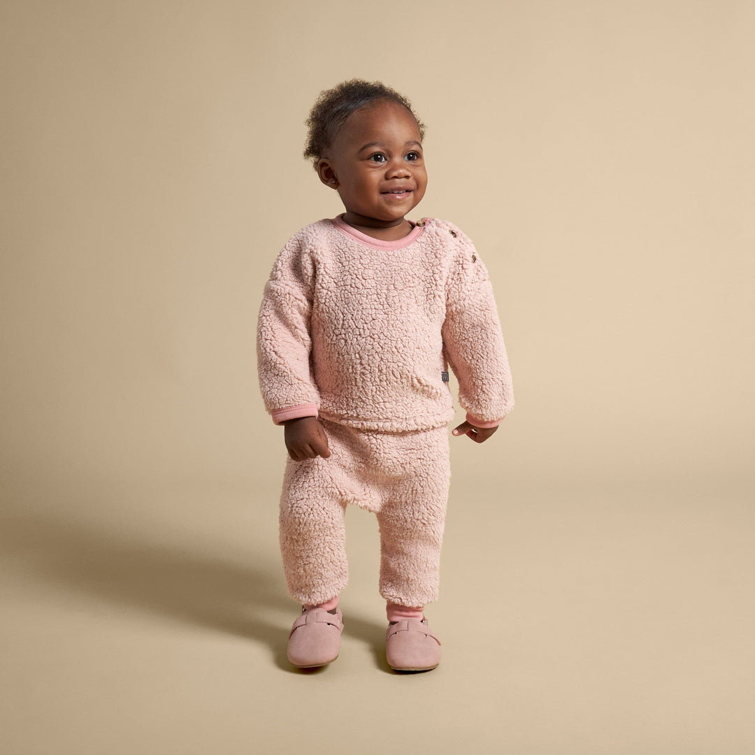 2-Piece Baby Girls Light Pink Sherpa Drop Shoulder Top & Pants