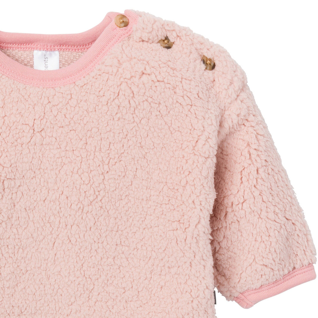 2-Piece Baby Girls Light Pink Sherpa Drop Shoulder Top & Pants