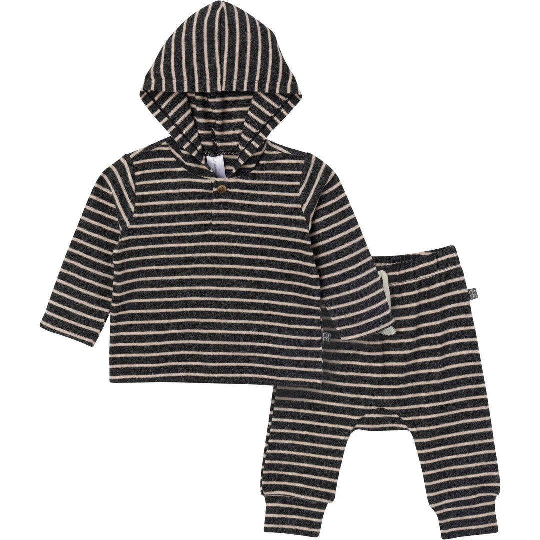 2-Piece Baby Boys Dark Grey Heather Hooded Brushed Hacci Set