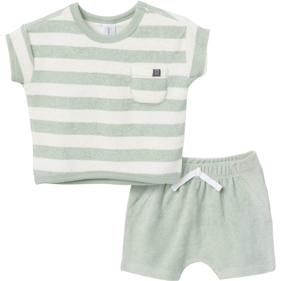 2-Piece Baby Boys Green Stripe Shirt and Short Set