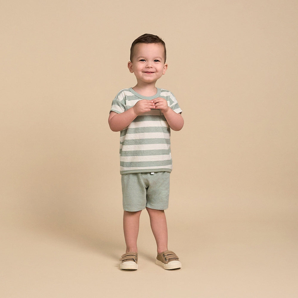 2-Piece Baby Boys Green Stripe Shirt and Short Set