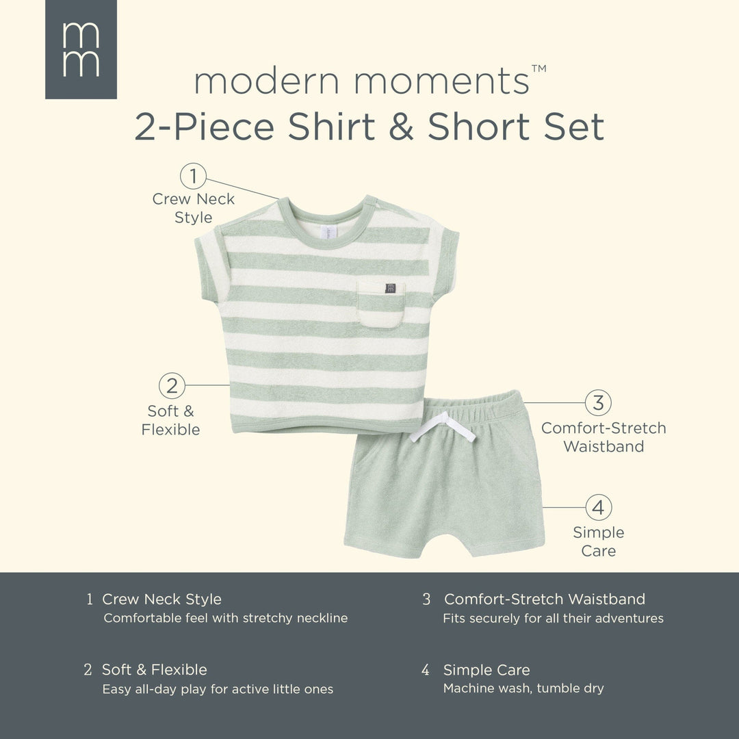 2-Piece Baby Boys Green Stripe Shirt and Short Set