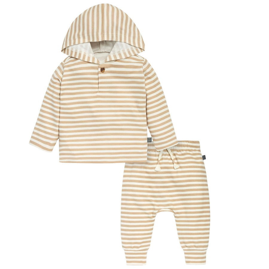 2-Piece Baby Boys Light Tan Stripe Hooded Brushed Hacci Set