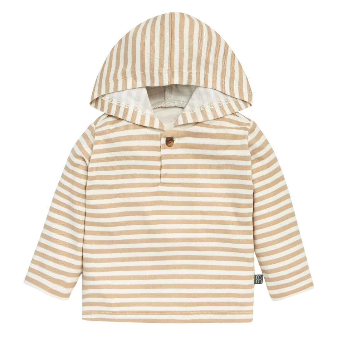 2-Piece Baby Boys Light Tan Stripe Hooded Brushed Hacci Set