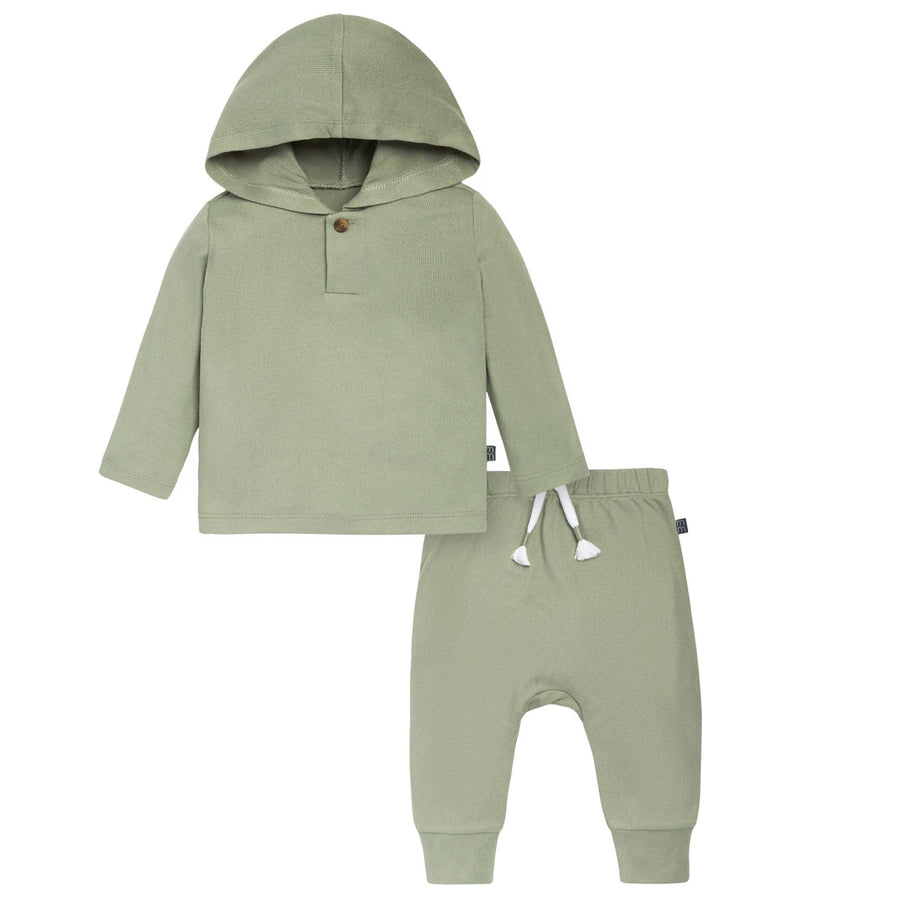 2-Piece Baby Boys Md Green Hooded Brushed Hacci Set