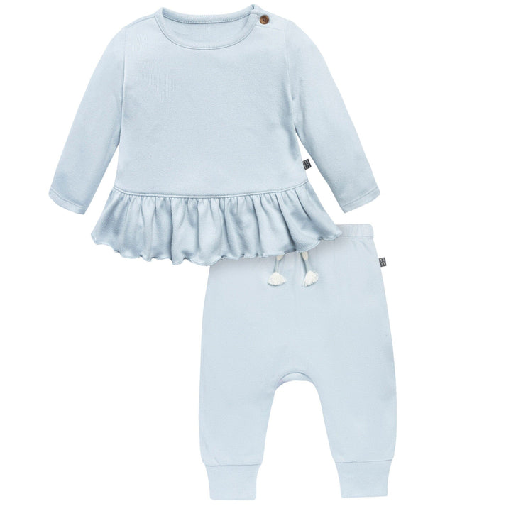 2-Piece Baby Girls Light Blue Peplum Top Brushed Hacci Set