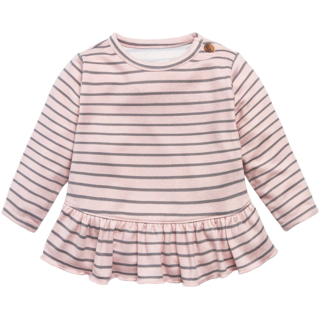 2-Piece Baby Girls Light Pink Stripe Peplum Top Brushed Hacci Set