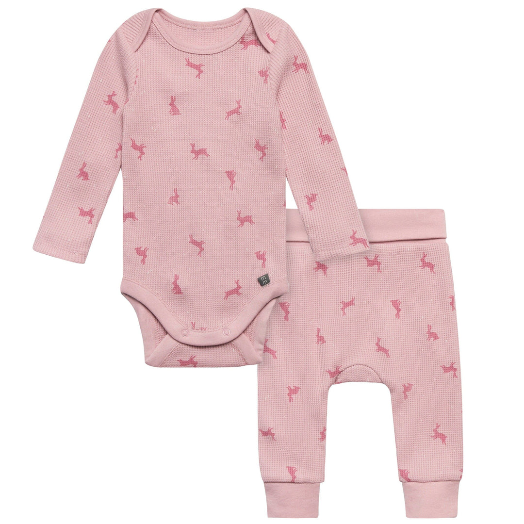 2-Piece Baby Girls Pink Bunnies Bodysuit and Pant Set