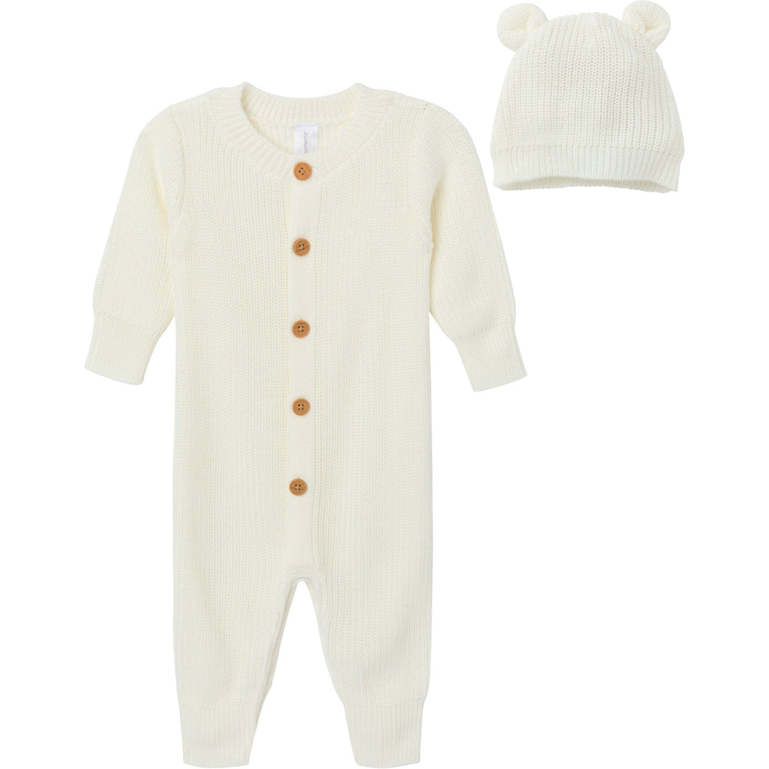 2-Piece Baby Neutral Ivory Romper & Hat Set