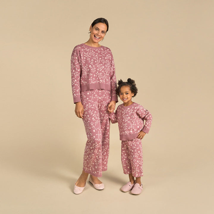 2-Piece Infant & Toddler Girls Dark Rose Branches Jacquard Sweater Set