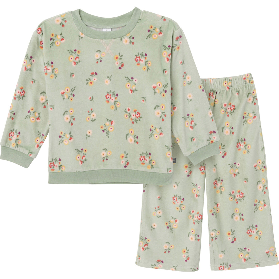 2-Piece Infant & Toddler Girls Green Flower Pajama Set