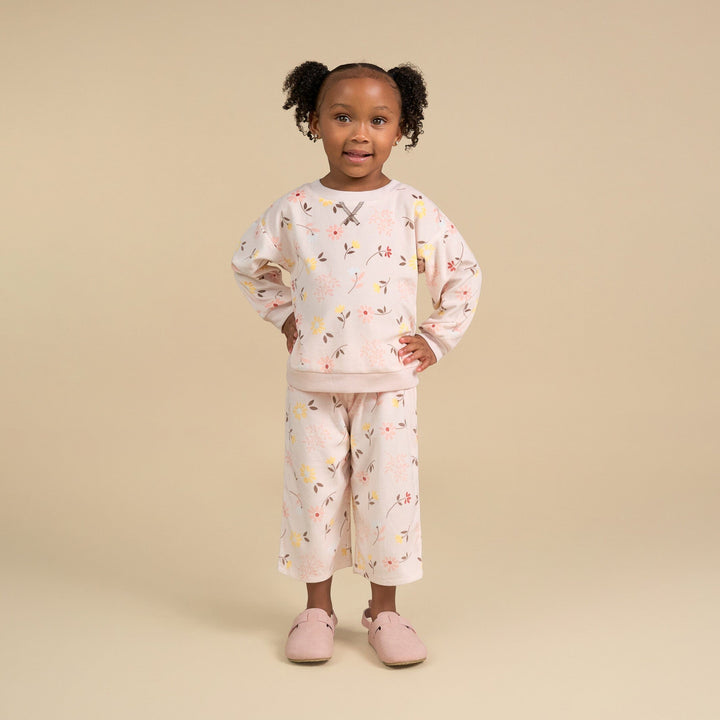 2-Piece Infant & Toddler Girls Light Pink Falling Flower Pajama Set