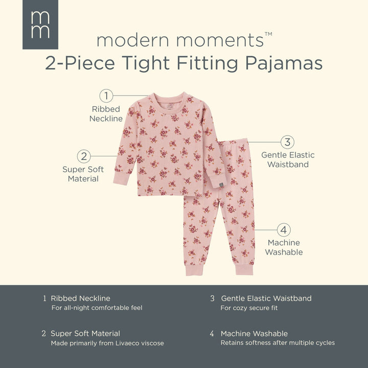 2-Piece Infant & Toddler Girls Light Rose Dahlia Toss Pajama Set