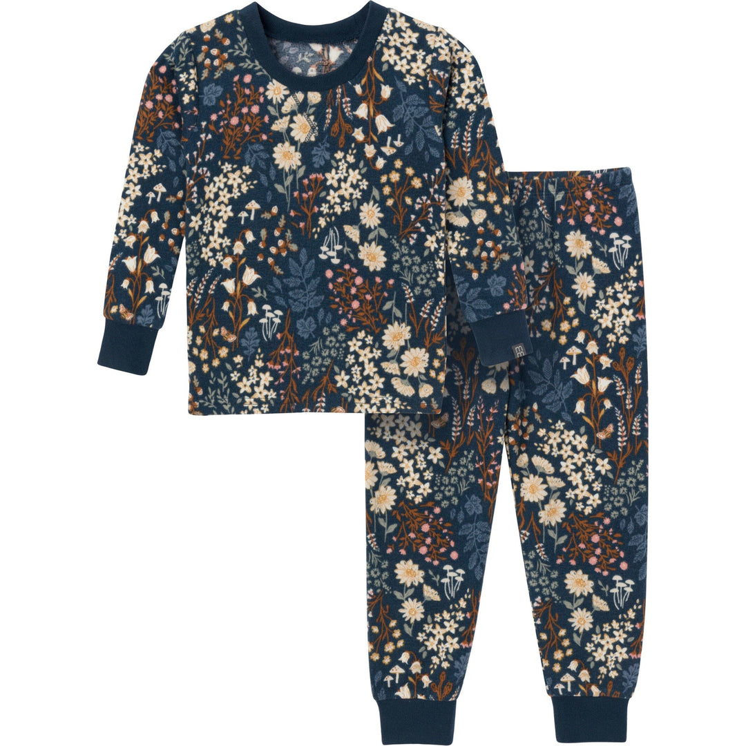 2-Piece Infant & Toddler Girls Navy Floral Pajama Set