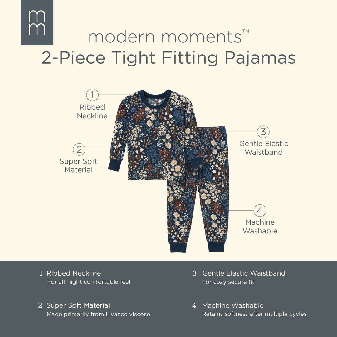 2-Piece Infant & Toddler Girls Navy Floral Pajama Set