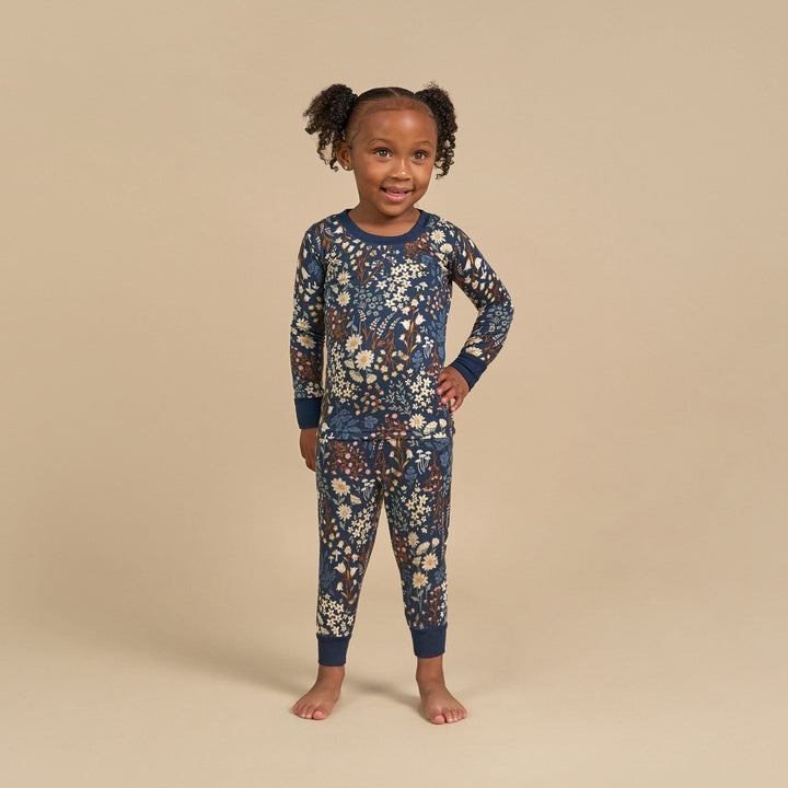 2-Piece Infant & Toddler Girls Navy Floral Pajama Set