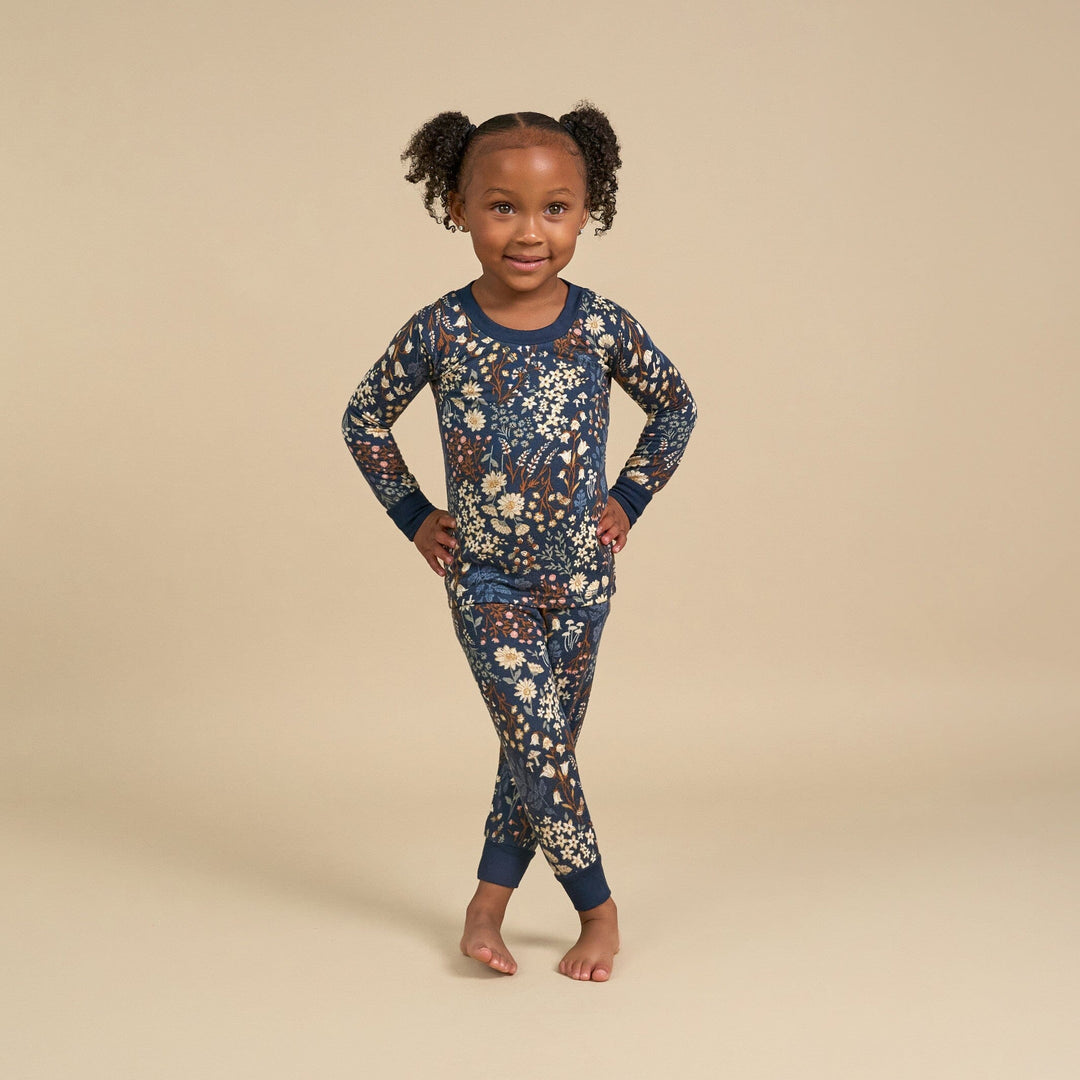 2-Piece Infant & Toddler Girls Navy Floral Pajama Set