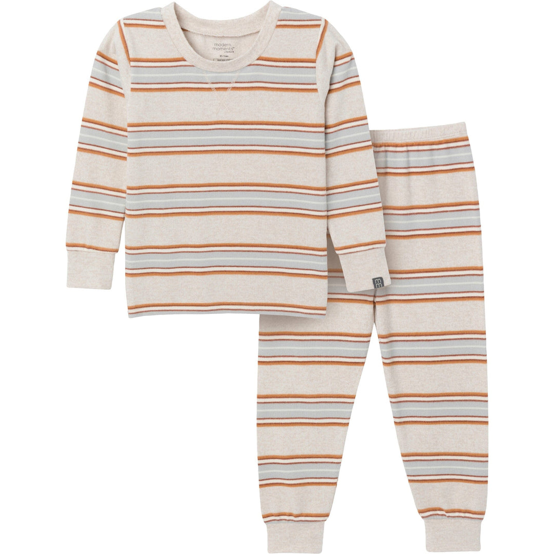 2-Piece Infant & Toddler Neutral Oatmeal Heather Stripe Pajama Set