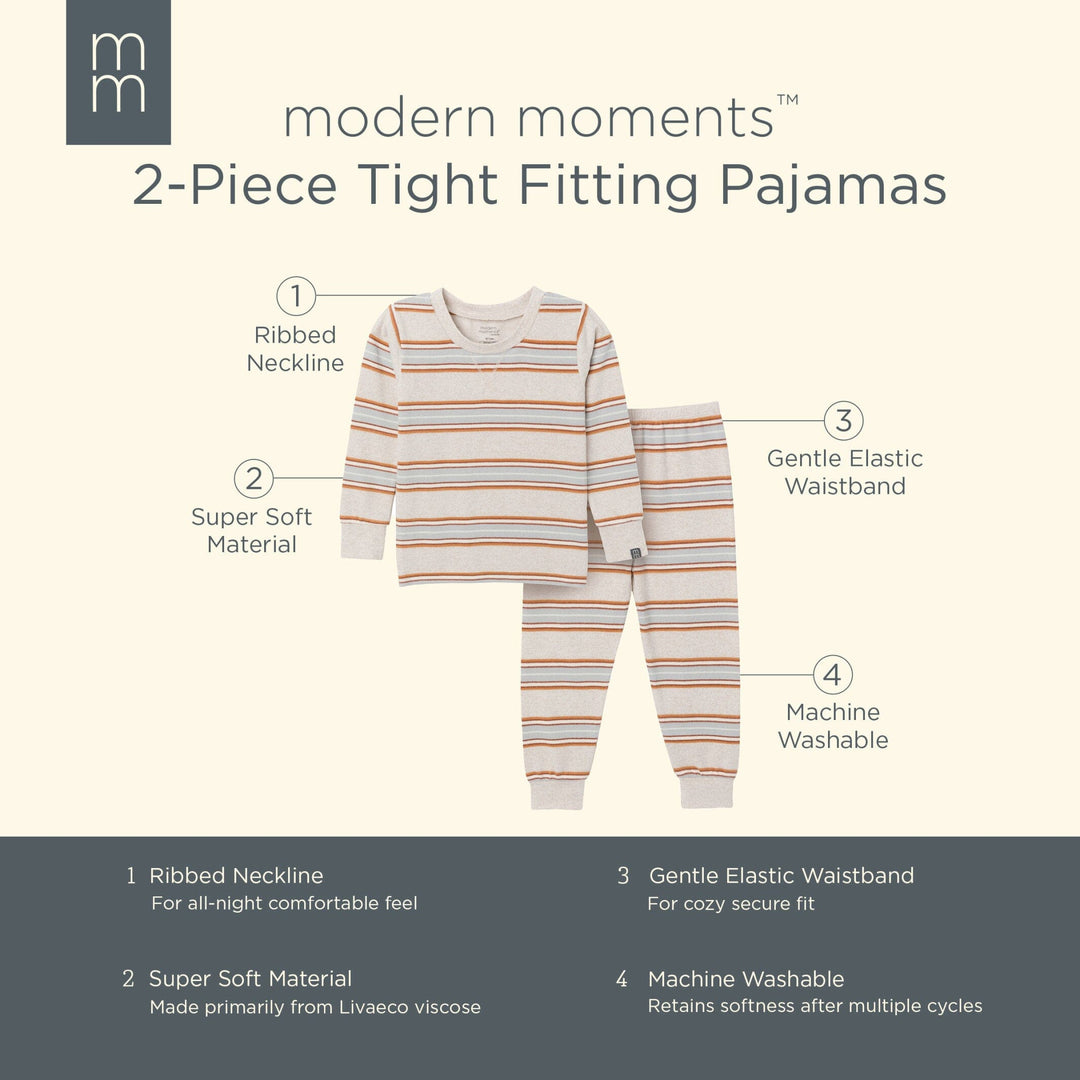 2-Piece Infant & Toddler Neutral Oatmeal Heather Stripe Pajama Set