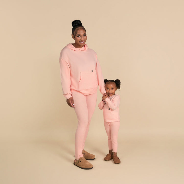 2-Piece Women's Pink Hooded Waffle Top and Legging Set