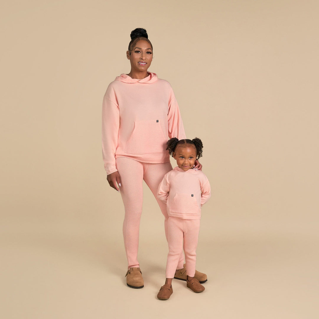 2-Piece Women's Pink Hooded Waffle Top and Legging Set