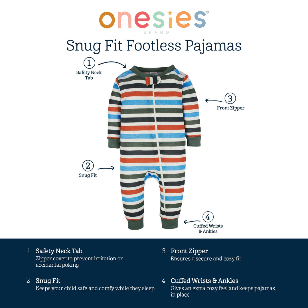 3-Pack Baby Boys Dinos Snug Fit Footless Pajamas