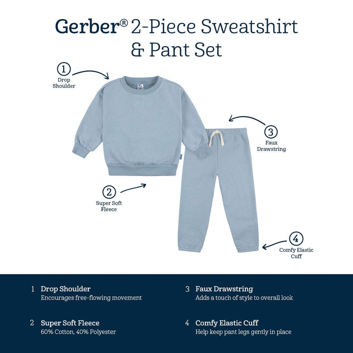 2-Piece Infant & Toddler Neutral Blue Sweatshirt & Pant Set