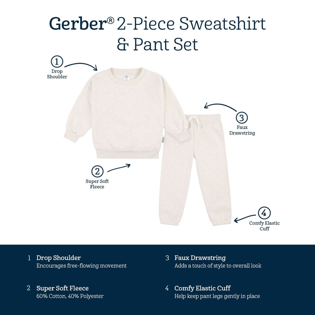 2-Piece Infant & Toddler Neutral Oatmeal Heather Sweatshirt & Pant Set