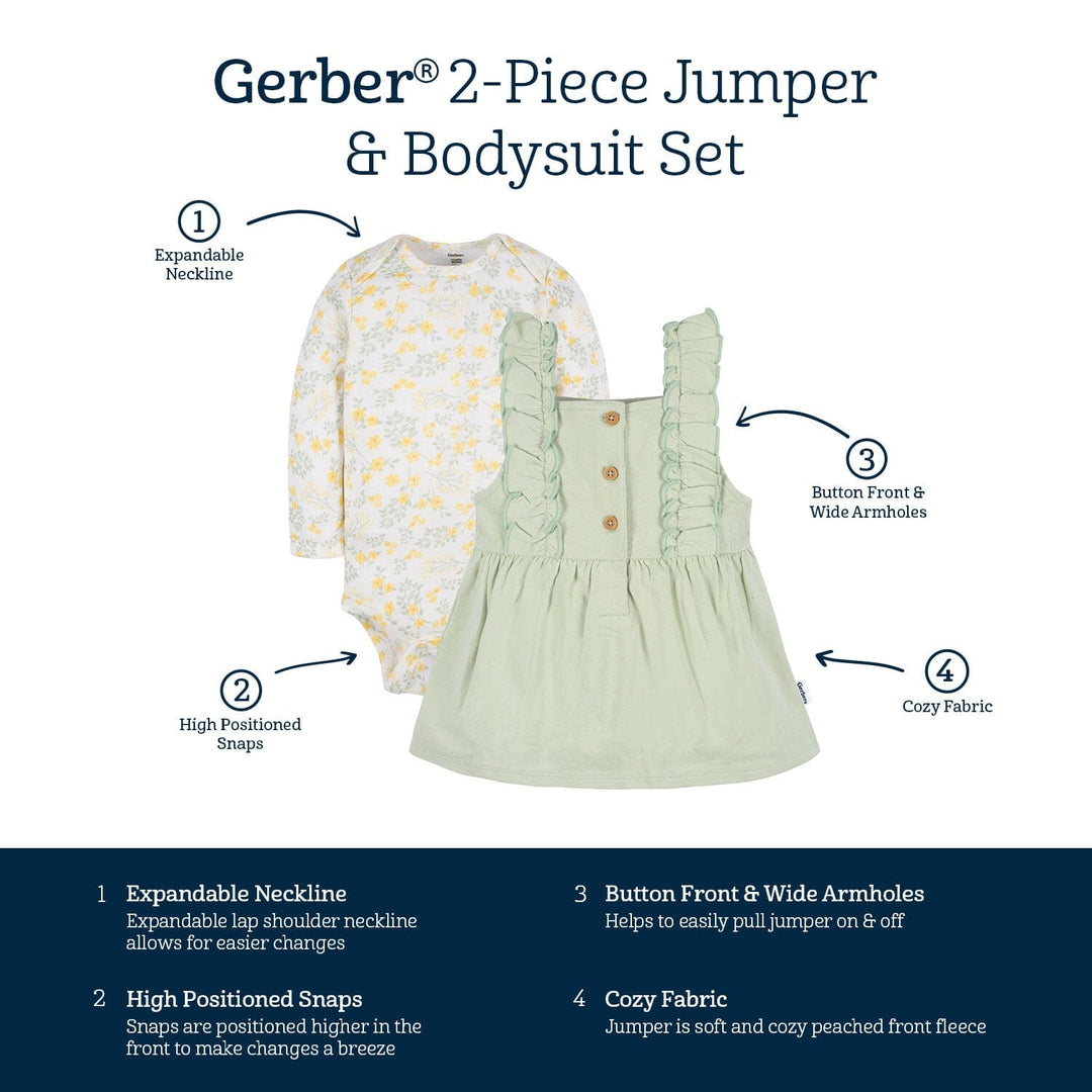 2-Piece Baby Girls Green Floral Jumper & Bodysuit Set – Gerber Childrenswear
