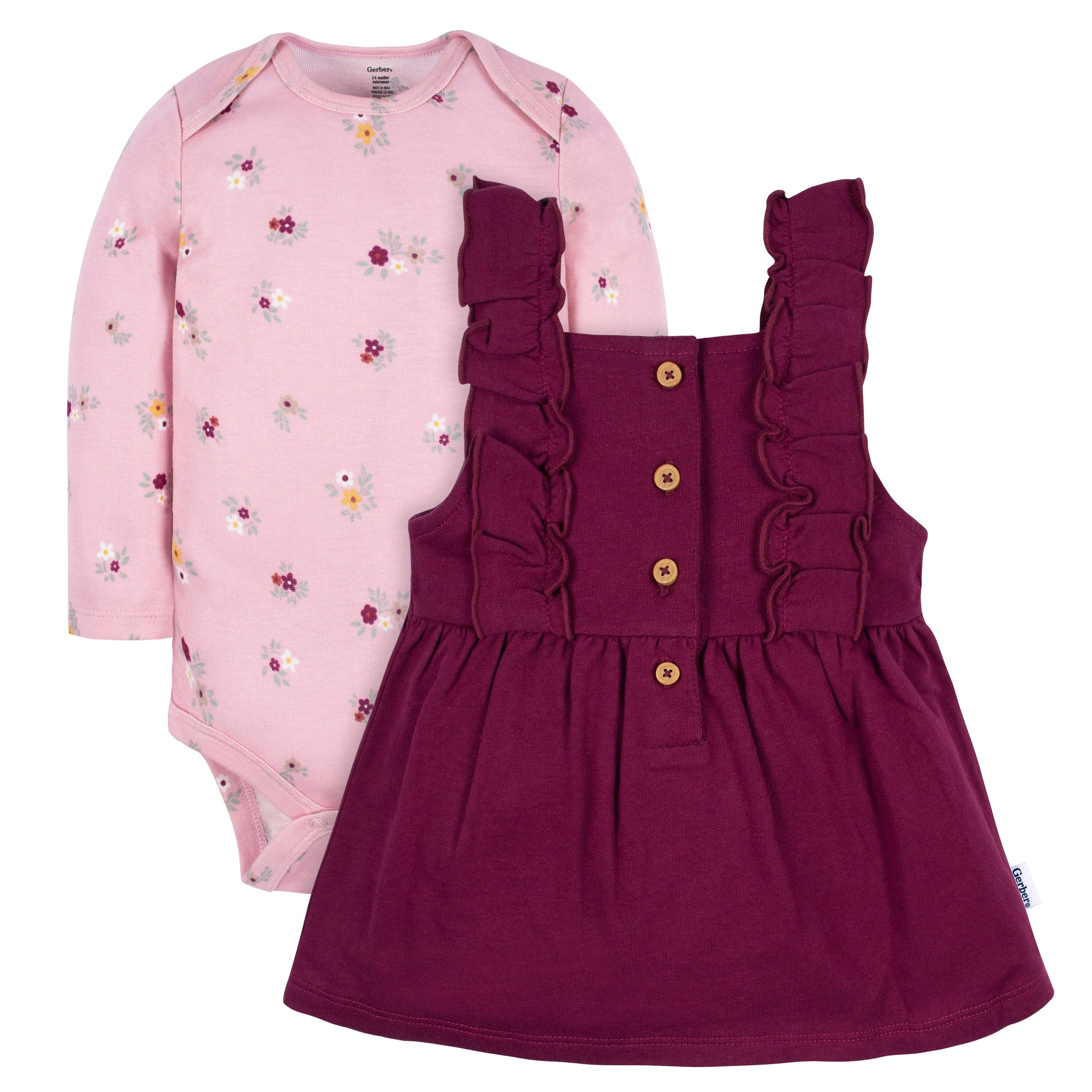 Gerber 2 Piece Baby Girls Purple Floral Jumper Bodysuit Set